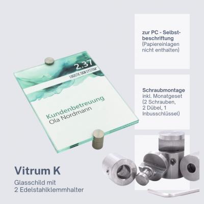 Türschild VITRUM K , Glasschild, Büroschild, Doppelglasschild